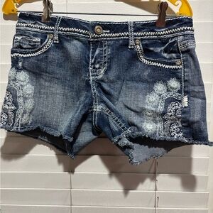 Maurices Blue and White Jean Shorts Distressed Denim